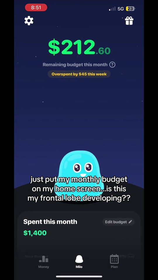 Closing frame: The budgeting app open, showing remaining budget for the month and an overspend warning.
